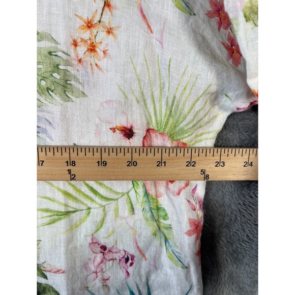 Viola Borghi 100% Linen Top Womens Large White Floral Hummingbird Ruffle Sleeve - Picture 4 of 8